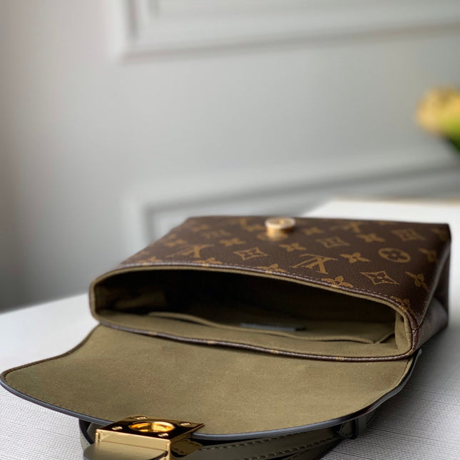 LOCKY BB 21 IN BROWN MONOGRAM CANVAS AND KHAKI GREEN CALFSKIN GOLD BUCKLE