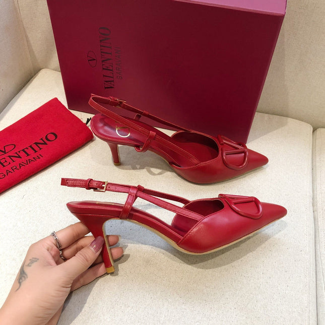 VLOGO SIGNATURE CHERRY RED CALFSKIN HIGH SLINGBACK PUMP 7 CM