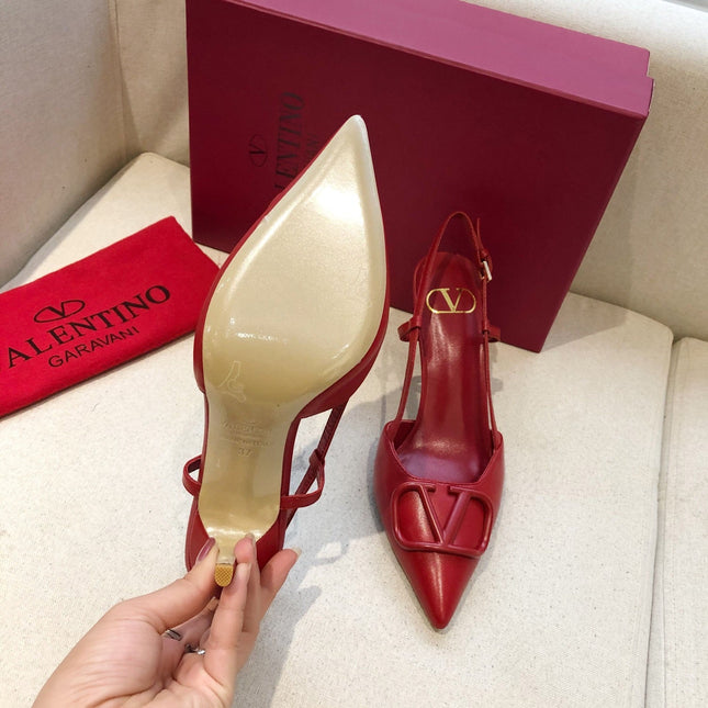 VLOGO SIGNATURE CHERRY RED CALFSKIN HIGH SLINGBACK PUMP 7 CM