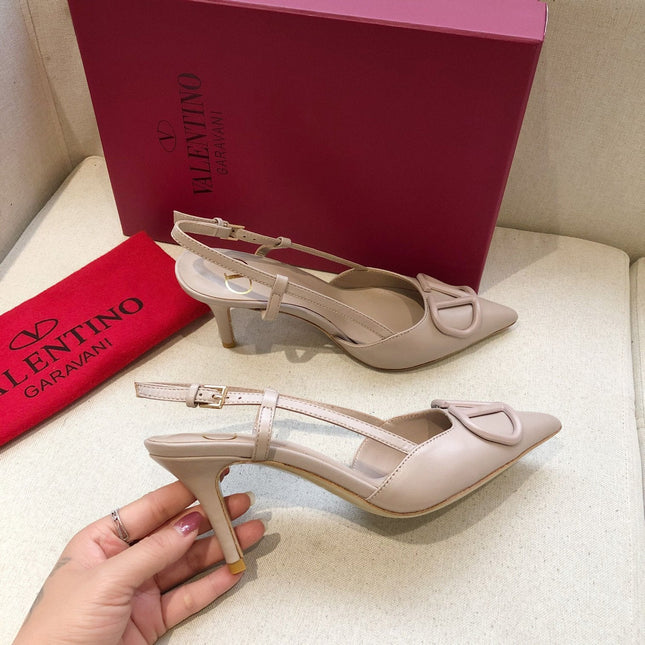 VLOGO SIGNATURE LIGHT PINK CALFSKIN HIGH SLINGBACK PUMP 7 CM