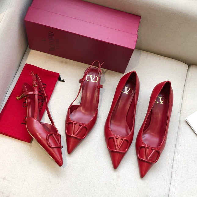 VLOGO SIGNATURE CHERRY RED CALFSKIN HIGH SLINGBACK PUMP 4 CM