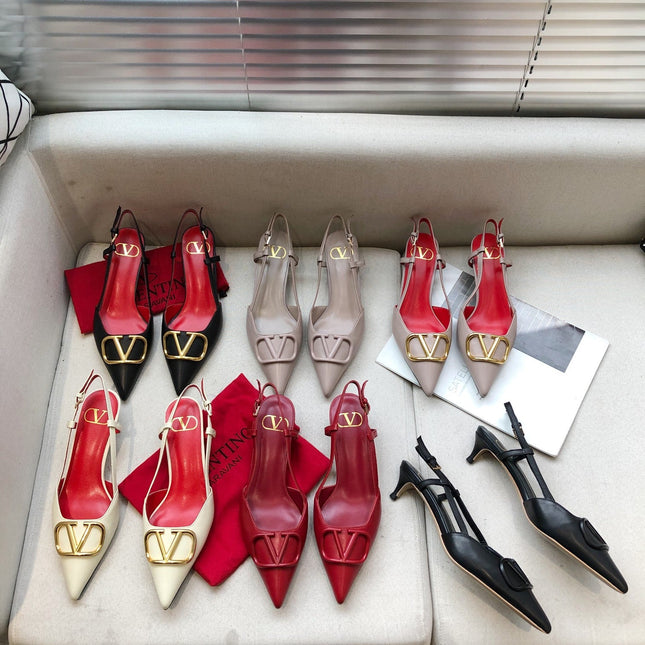 VLOGO SIGNATURE CHERRY RED CALFSKIN HIGH SLINGBACK PUMP 4 CM