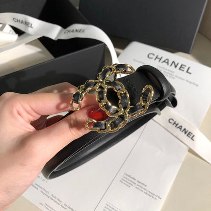 CC MEDIUM 30 MM BELT BLACK CALFSKIN GOLD HARDWARE