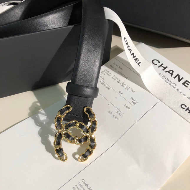 CC MEDIUM 30 MM BELT BLACK CALFSKIN GOLD HARDWARE