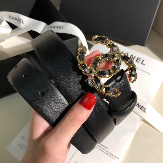 CC MEDIUM 30 MM BELT BLACK CALFSKIN GOLD HARDWARE