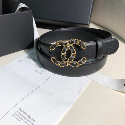 CC MEDIUM 30 MM BELT BLACK CALFSKIN GOLD HARDWARE