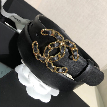 CC MEDIUM 30 MM BELT BLACK CALFSKIN GOLD HARDWARE