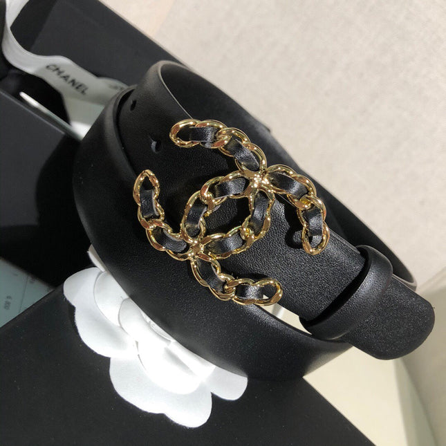 CC MEDIUM 30 MM BELT BLACK CALFSKIN GOLD HARDWARE