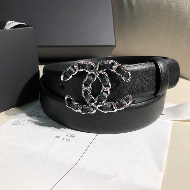 CC MEDIUM 30 MM BELT BLACK CALFSKIN SILVER HARDWARE