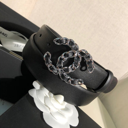 CC MEDIUM 30 MM BELT BLACK CALFSKIN SILVER HARDWARE