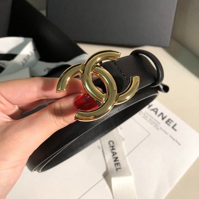 CC MEDIUM 30 MM BELT BLACK CALFSKIN GOLD BUCKLE