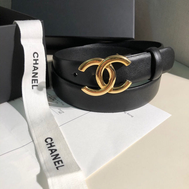 CC MEDIUM 30 MM BELT BLACK CALFSKIN GOLD BUCKLE