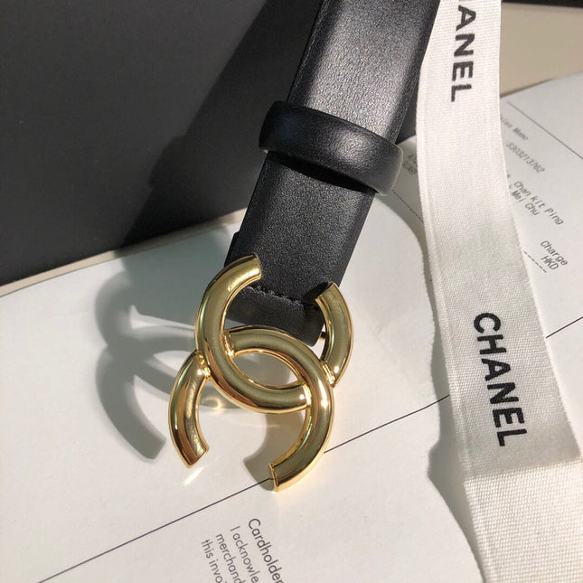 CC MEDIUM 30 MM BELT BLACK CALFSKIN GOLD BUCKLE