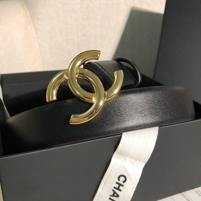 CC MEDIUM 30 MM BELT BLACK CALFSKIN GOLD BUCKLE