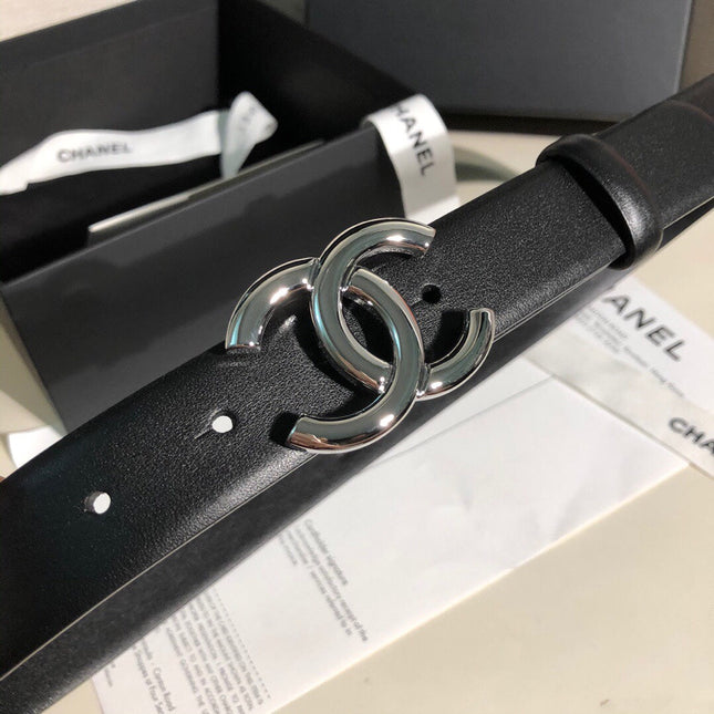 CC MEDIUM 30 MM BELT BLACK CALFSKIN SILVER BUCKLE