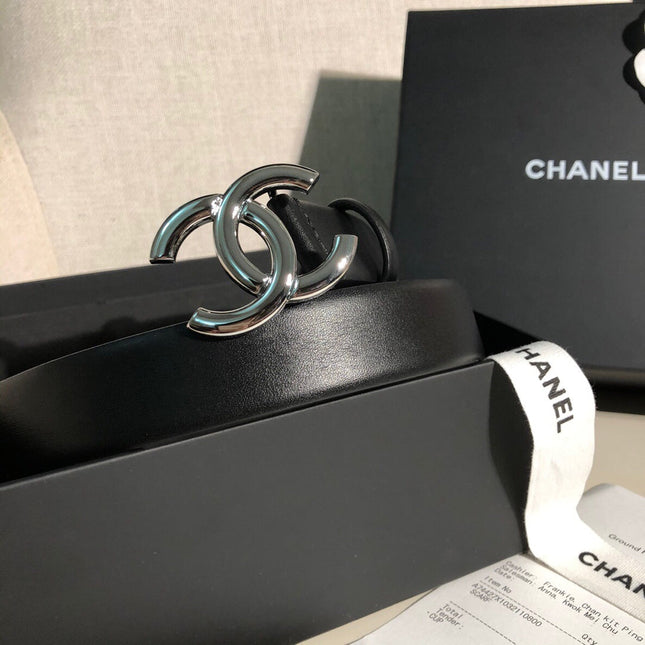 CC MEDIUM 30 MM BELT BLACK CALFSKIN SILVER BUCKLE