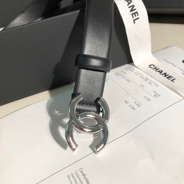 CC MEDIUM 30 MM BELT BLACK CALFSKIN SILVER BUCKLE