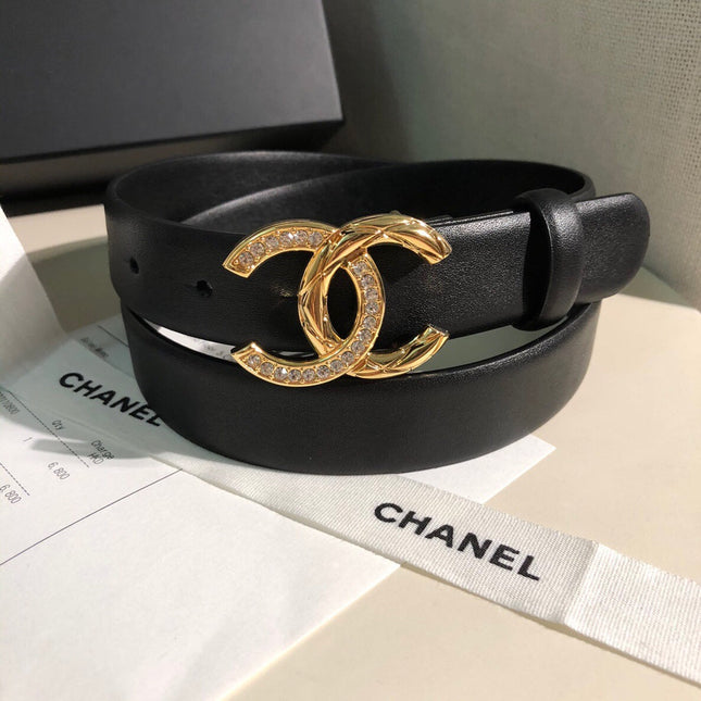 CC BELT 30 MM IN BLACK CALFSKIN WITH GOLD BUCKLE HARDWARE ATTACH RHINSTONES