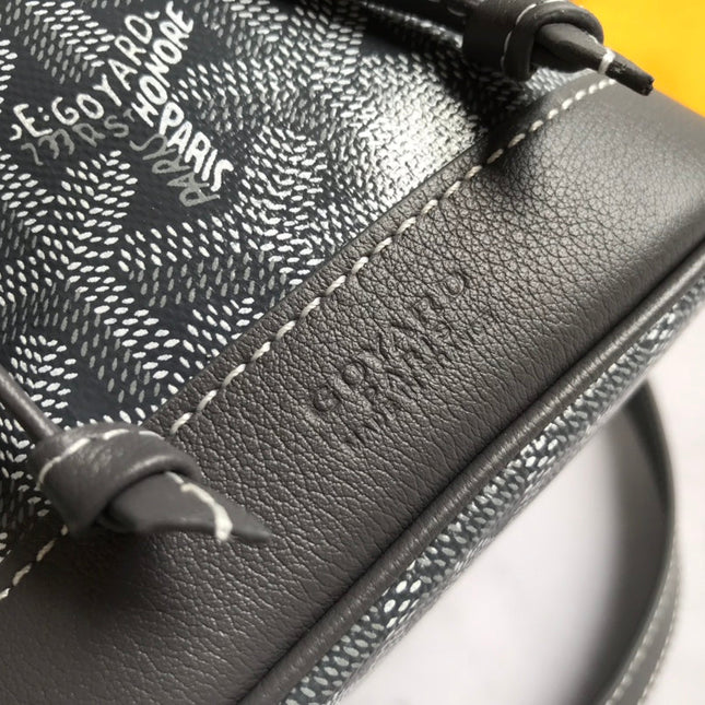 PETIT FLOT BUCKET BAG 22 IN GRAY GOYARDINE CANVAS AND LAMBSKIN TRIM