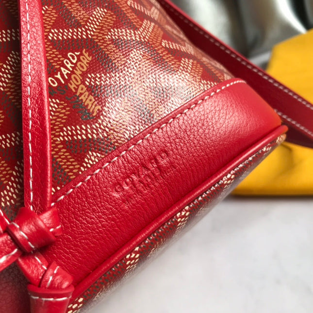 PETIT FLOT BUCKET BAG 22 IN CLASSIC RED GOYARDINE CANVAS AND LAMBSKIN TRIM