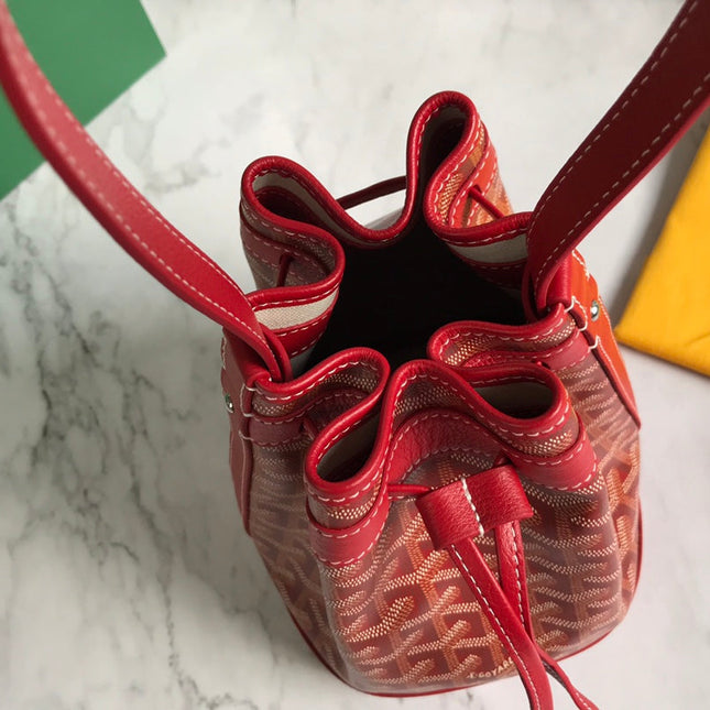 PETIT FLOT BUCKET BAG 22 IN CLASSIC RED GOYARDINE CANVAS AND LAMBSKIN TRIM