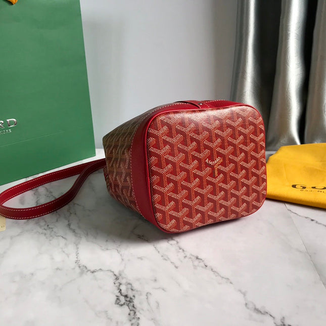 PETIT FLOT BUCKET BAG 22 IN CLASSIC RED GOYARDINE CANVAS AND LAMBSKIN TRIM
