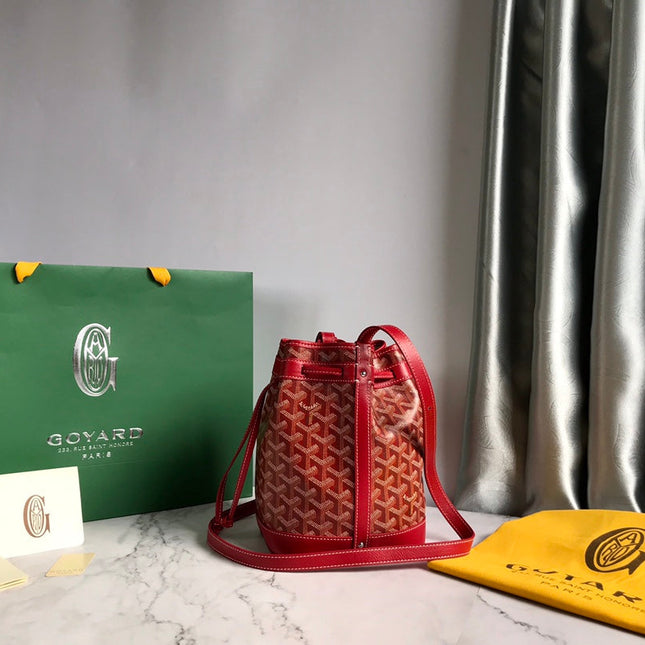 PETIT FLOT BUCKET BAG 22 IN CLASSIC RED GOYARDINE CANVAS AND LAMBSKIN TRIM