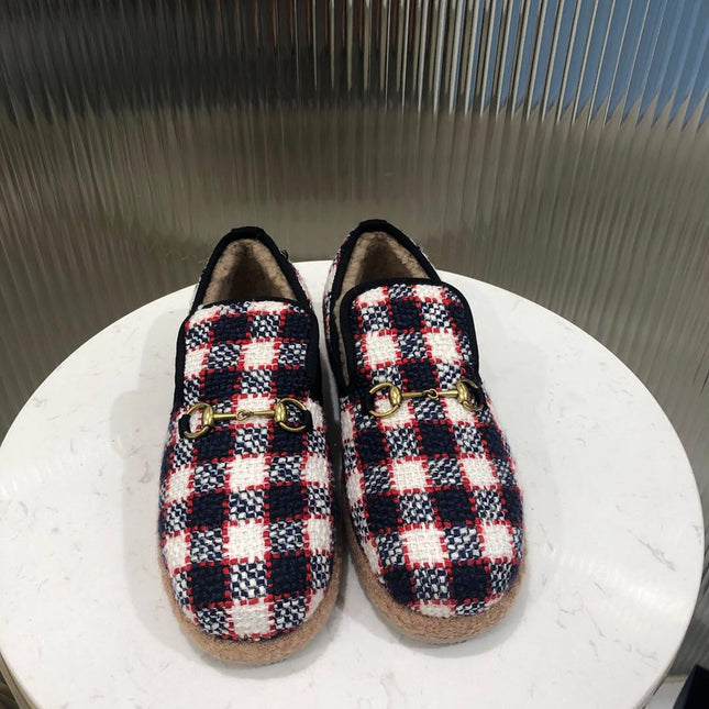 GG HORSEBIT LOAFER IN COLORFUL TWEED AND LAMB FUR LINING