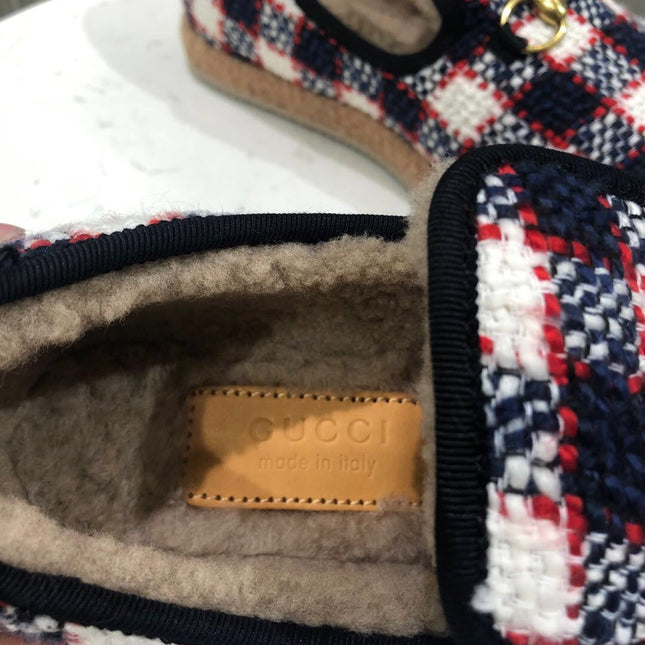 GG HORSEBIT LOAFER IN COLORFUL TWEED AND LAMB FUR LINING