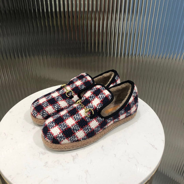 GG HORSEBIT LOAFER IN COLORFUL TWEED AND LAMB FUR LINING