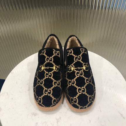 GG HORSEBIT LOAFER IN BLACK MIX YELLOW WOOL AND LAMB FUR LINING