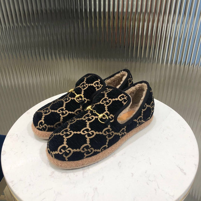 GG HORSEBIT LOAFER IN BLACK MIX YELLOW WOOL AND LAMB FUR LINING