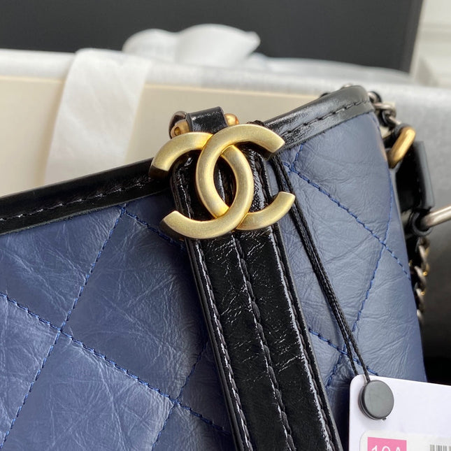 CC GABRIELLE MINI 20 HOBO BAG IN MIDNIGHT BLUE MIX BLACK CALFSKIN