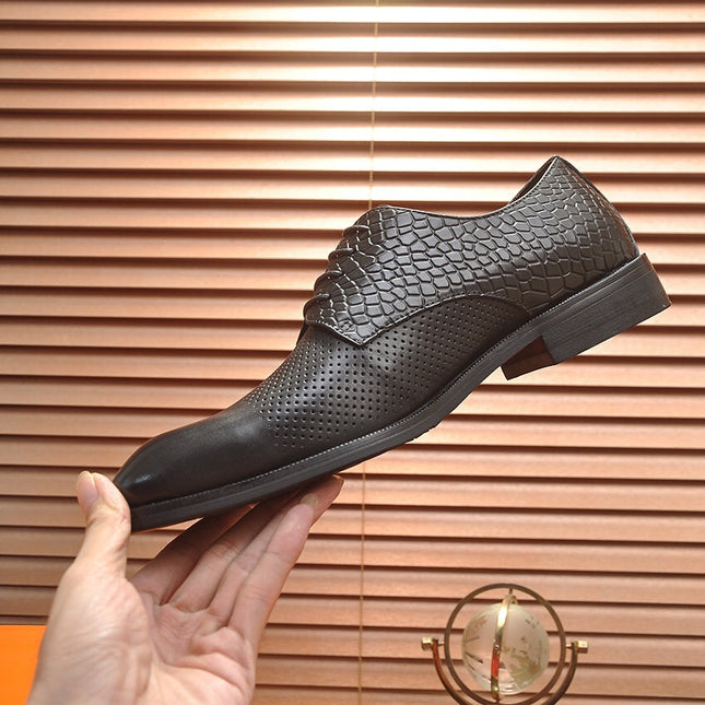 HM BUSINESS LACE UP SHOES BLACK CALFSKIN WITH MESH MOTIF