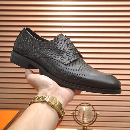 HM BUSINESS LACE UP SHOES BLACK CALFSKIN WITH MESH MOTIF