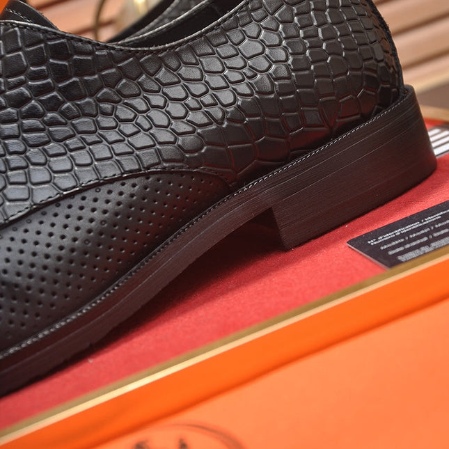 HM BUSINESS LACE UP SHOES BLACK CALFSKIN WITH MESH MOTIF