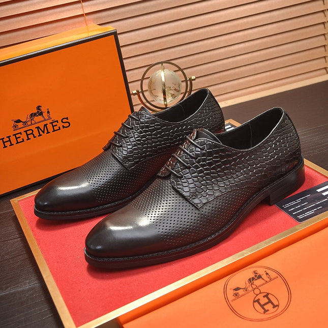 HM BUSINESS LACE UP SHOES BLACK CALFSKIN WITH MESH MOTIF