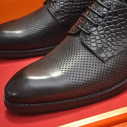 HM BUSINESS LACE UP SHOES BLACK CALFSKIN WITH MESH MOTIF
