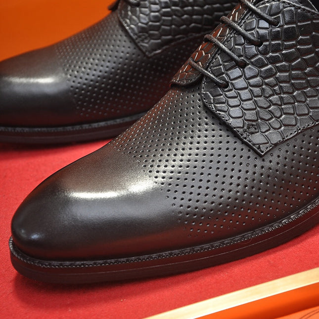 HM BUSINESS LACE UP SHOES BLACK CALFSKIN WITH MESH MOTIF