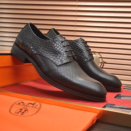 HM BUSINESS LACE UP SHOES BLACK CALFSKIN WITH MESH MOTIF