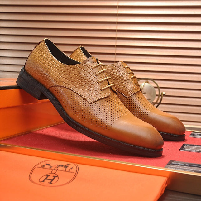 HM BUSINESS LACE UP SHOES BRONZE CALFSKIN WITH MESH MOTIF
