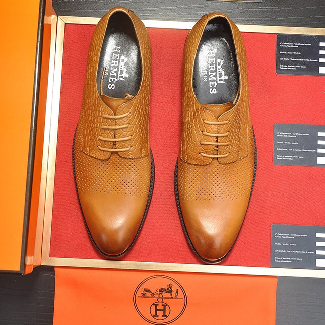 HM BUSINESS LACE UP SHOES BRONZE CALFSKIN WITH MESH MOTIF