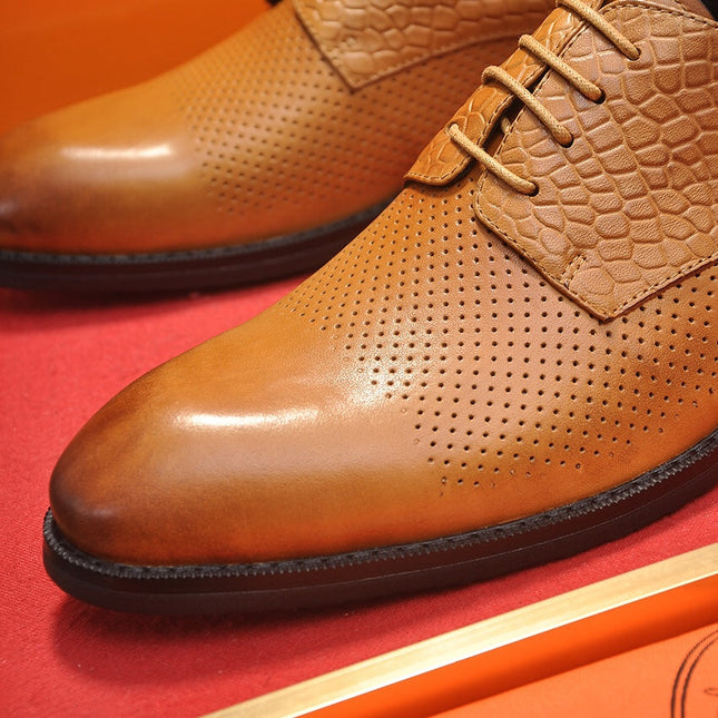 HM BUSINESS LACE UP SHOES BRONZE CALFSKIN WITH MESH MOTIF