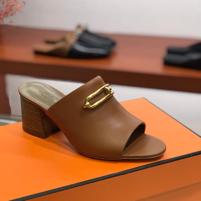 CAMILLA MULE 65 CARAMEL CALFSKIN