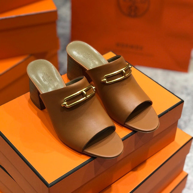 CAMILLA MULE 65 CARAMEL CALFSKIN