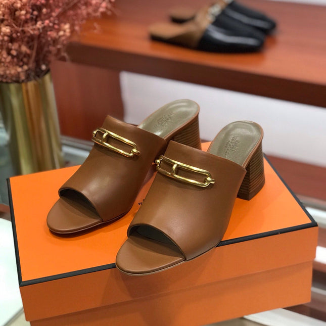 CAMILLA MULE 65 CARAMEL CALFSKIN