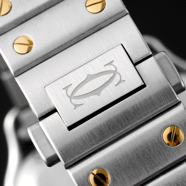 SANTOS MEDIUM MODEL DE CARTIER WATCH SILVER AND GOLD CASE WITH CRYSTALS
