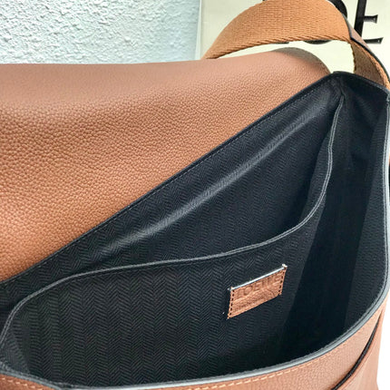 LOE 33 XS MILITARY MESSENGER BAG IN WINTER BROWN CALFSKIN AND JACQUARD