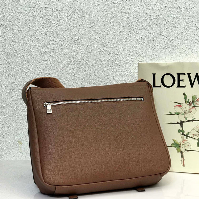 LOE 33 XS MILITARY MESSENGER BAG IN WINTER BROWN CALFSKIN AND JACQUARD
