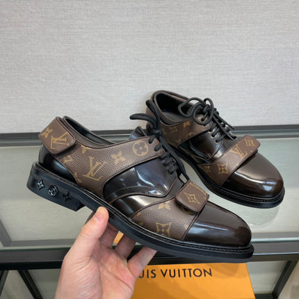 LV DERBY HARNESS SHOES IN CHOCOLATE BROWN CALFSKIN